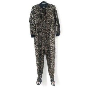 Nick & Nora Leopard Animal Print Zip Up Footie Pajamas Long Sleeve One Pc Size M